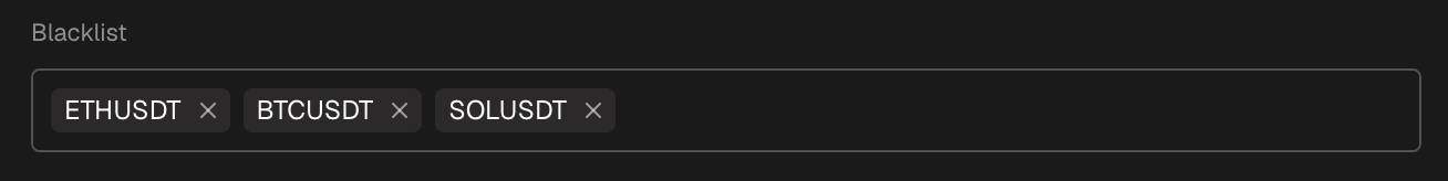 The blacklist field of the form with two tickers added as tags