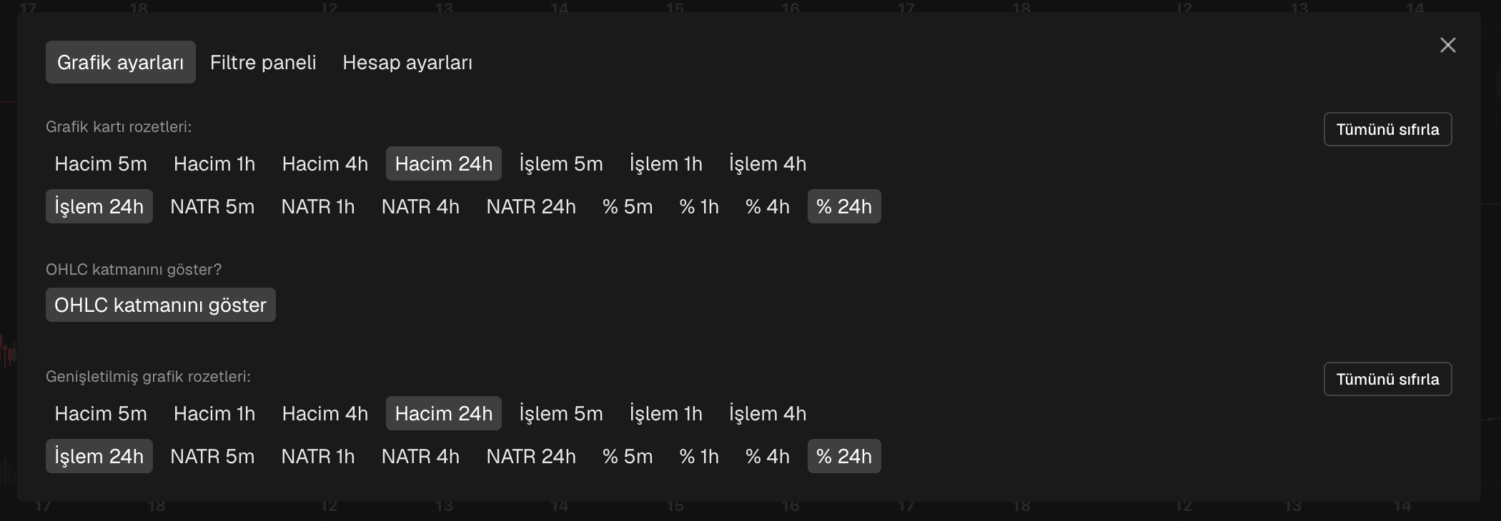 Ayarlar'daki Grafik Ayarları sekmesi, grafik kartı rozetleri ve genişletilmiş grafik rozetleri seçenekleriyle