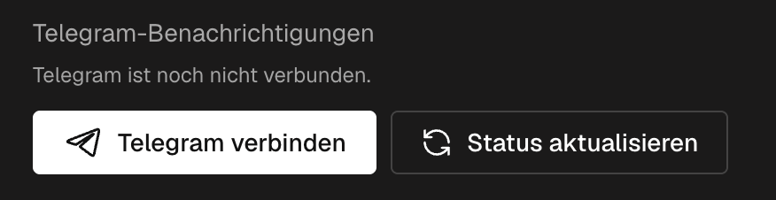 Die Kontoeinstellungen mit dem Block Telegram-Benachrichtigungen und dem Button Telegram verbinden
